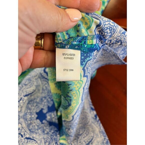 Travelsmith Blue & Green Print Tunic Top sz L EUC BOHO - Picture 5 of 5